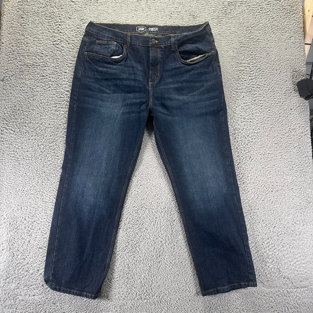 Berkley Jensen Jeans Mens 40x29 Blue Cotton Denim Straight Leg Whiskered Stretch